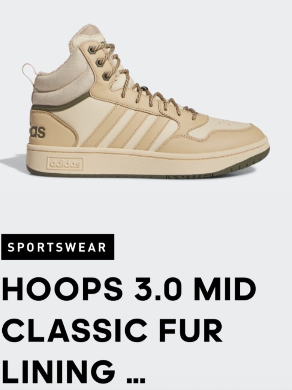 NEW Men's Adidas Hoops 3.0 Winter Mid Magic Sneakers Shoes Fleece Beige 9.5 M
